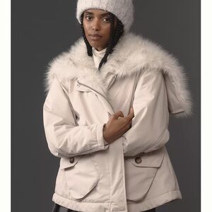 Women's Cream Fur-Trimmed Jacket